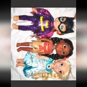 :*3 toddler Disney Princess Doll Baby 13" singing Frozen Elsa Moana & DC batgirl